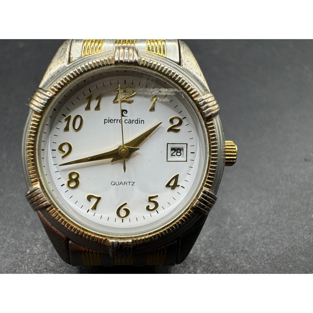Pierre Cardin Men's Date Watch Quartz Two Tone Gold Silver Stretch Band 4304TW